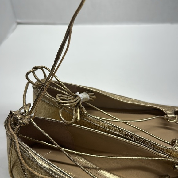 Michael Kors Tabby Ballet Flats Shoes Leather Pointed Toe Ankle Strap  Gold 7.5 - Picture 5 of 11